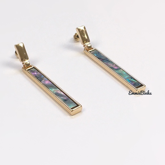 New Genuine Abalone Shell Linear Bar Drop Dangle Earrings - Picture 7 of 16